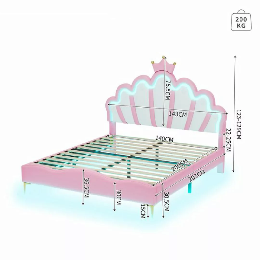 XDOVET Kinderbett 140*200cm Doppelbett, kronenförmiges Prinzessinnenbett, P günstig online kaufen