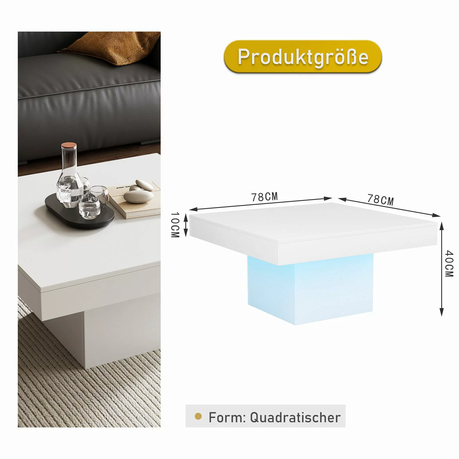 radelldar Couchtisch Wohnzimmertisch mit led beleuchtung günstig online kaufen