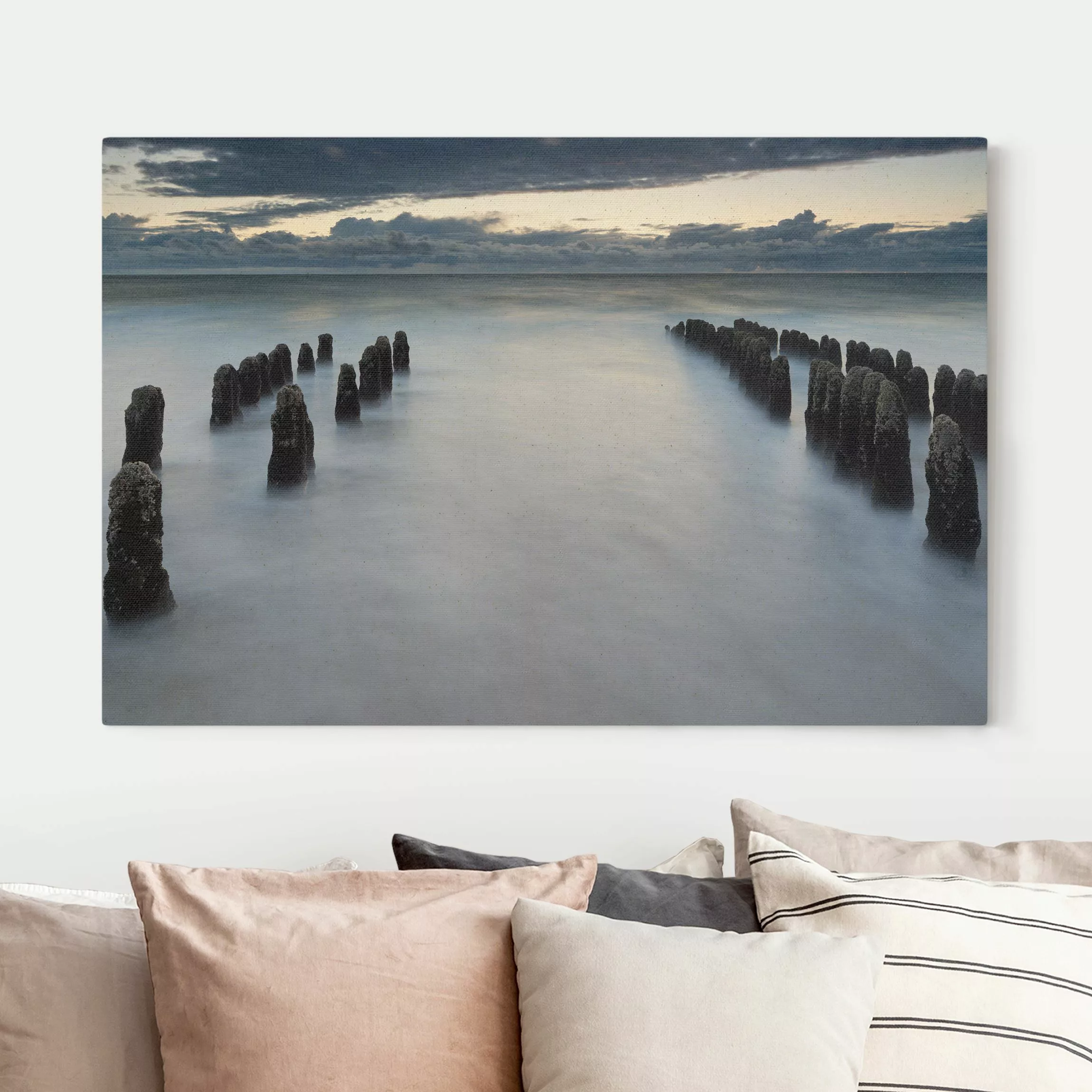 Leinwandbild auf Naturcanvas Holzbuhnen in der Nordsee auf Sylt günstig online kaufen