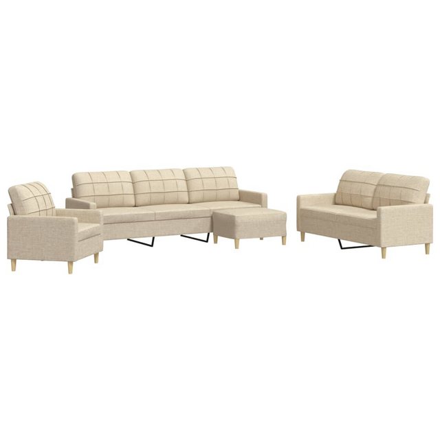 vidaXL Sofa 4-tlg. Sofagarnitur mit Fußhocker Creme Stoff günstig online kaufen