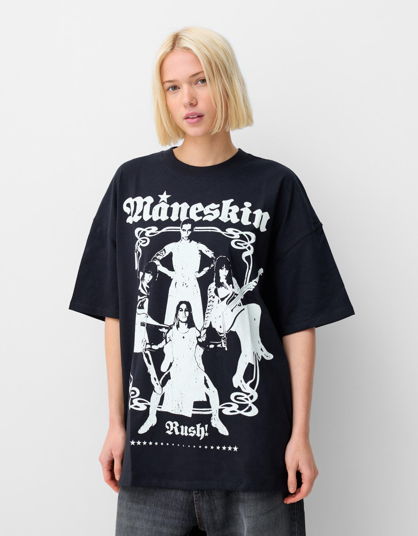 Bershka T-Shirt Måneskin Mit Kurzen Ärmeln Damen M Schwarz günstig online kaufen