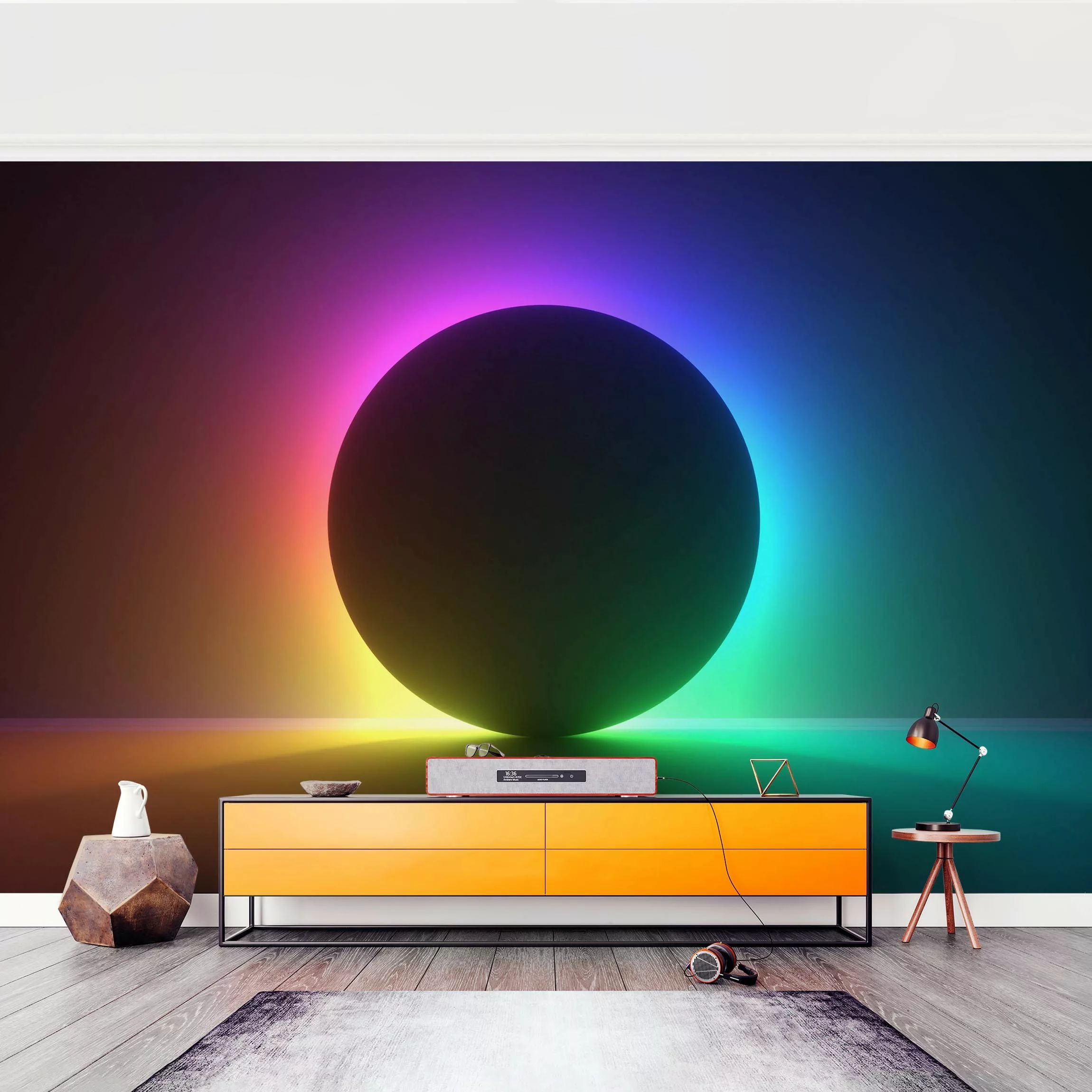 Fototapete Schwarzer Kreis mit Neonlicht günstig online kaufen