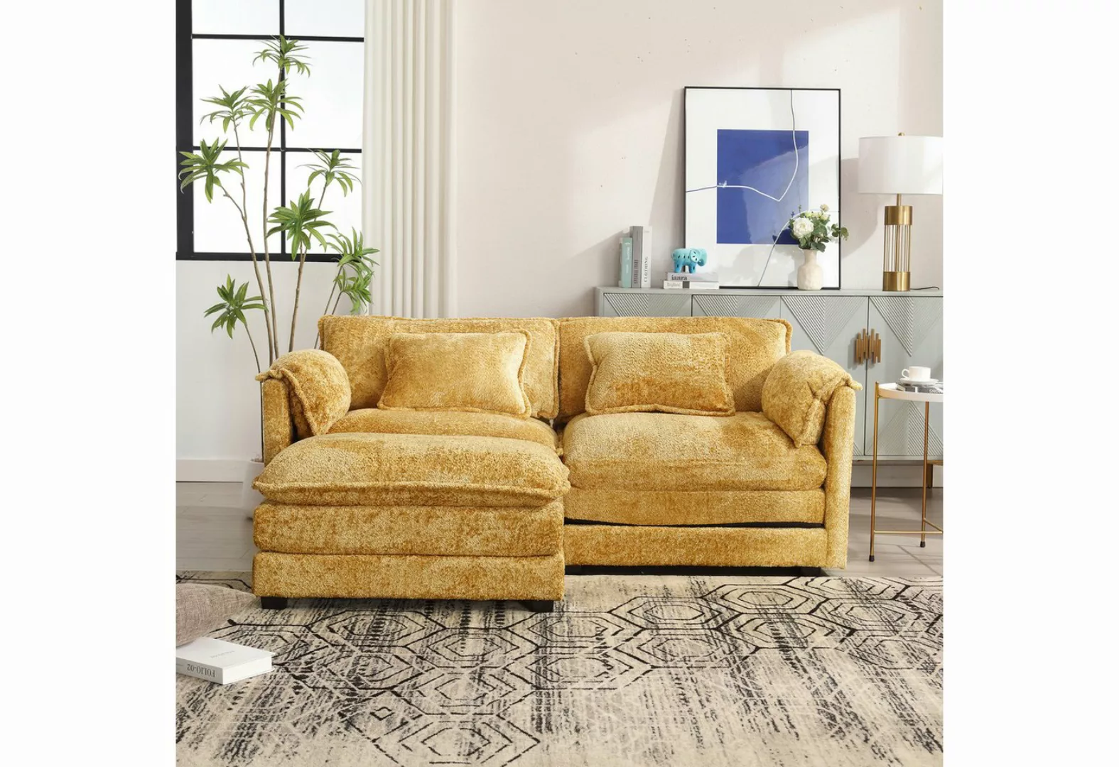 OKWISH Sofa Modernes 2-Sitzer-Loungesofa mit Chenille-Stoff & Fußstütze,Kin günstig online kaufen