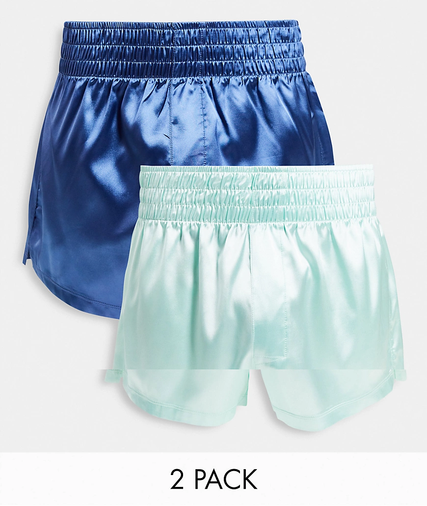 ASOS DESIGN – Satin-Boxershorts in Blautönen im 2er-Pack-Mehrfarbig günstig online kaufen