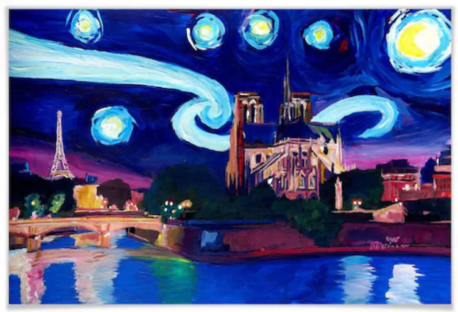 Wall-Art Poster "Van Gogh Stil Stadt Paris bei Nacht", Stadt, (1 St.), Post günstig online kaufen