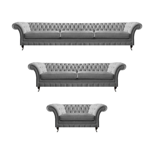 JVmoebel Chesterfield-Sofa Modern Designer Möbel Set Grau Komplett 3tlg Lux günstig online kaufen