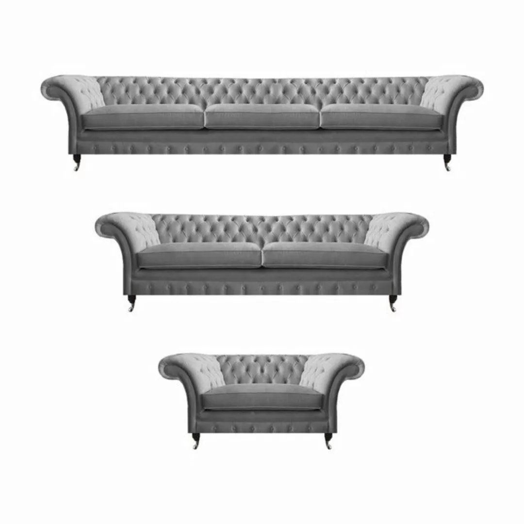 JVmoebel Chesterfield-Sofa Modern Designer Möbel Set Grau Komplett 3tlg Lux günstig online kaufen