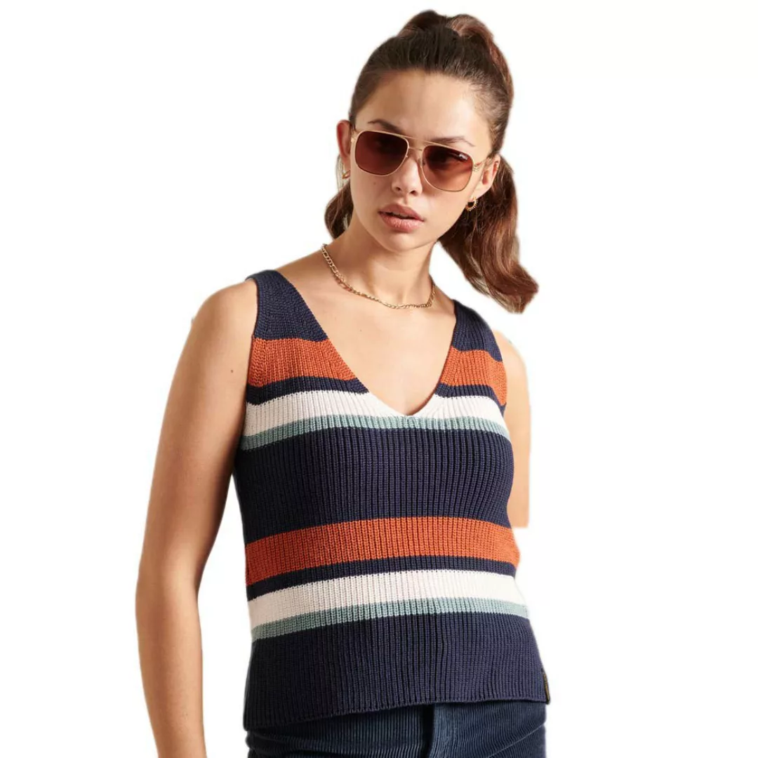 Superdry Knit V Neck Ärmelloses T-shirt XS Navy Stripe günstig online kaufen
