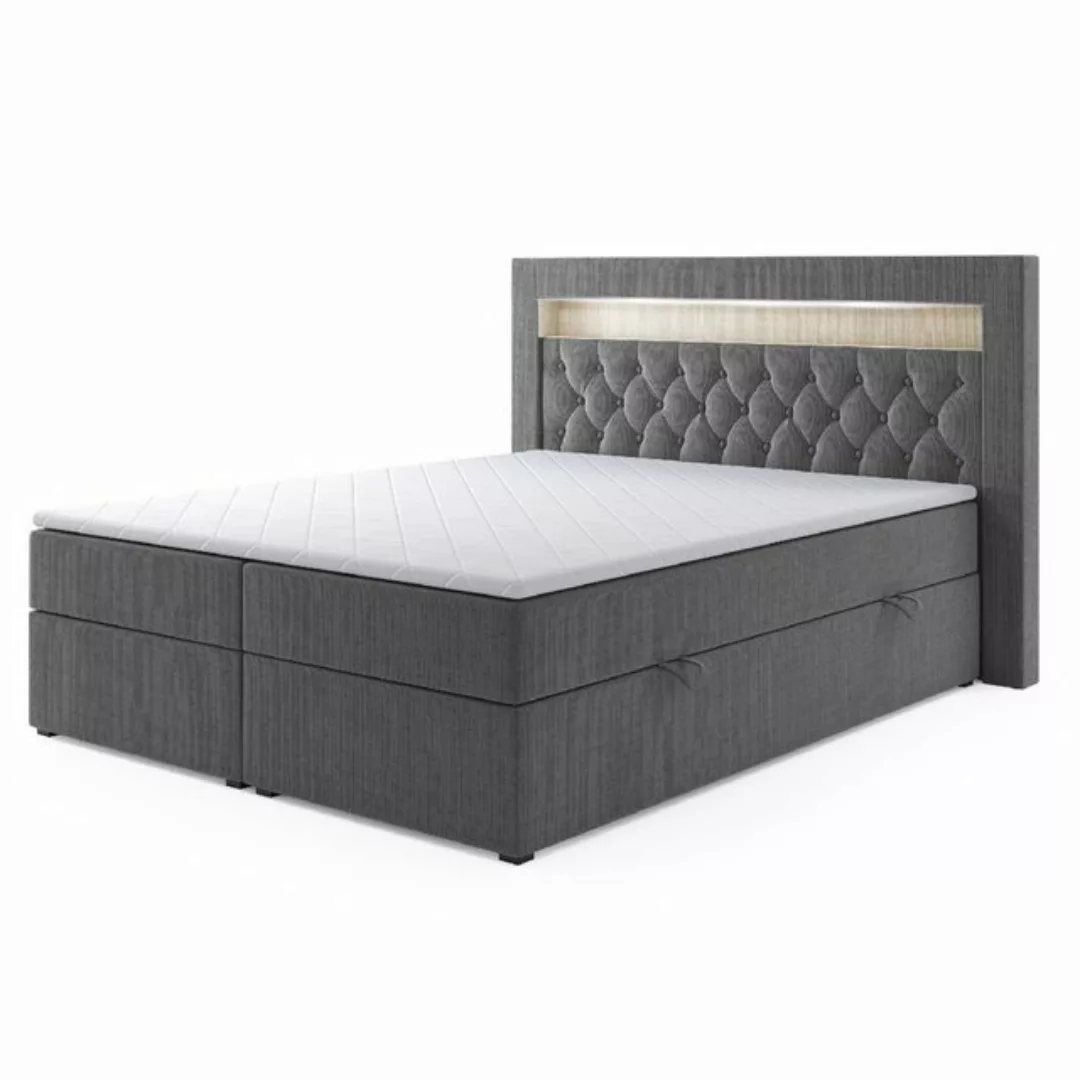 M-Punkt24 Boxspringbett Boxspringbett Paris 180x200cm Grau Schwarz Bettkast günstig online kaufen