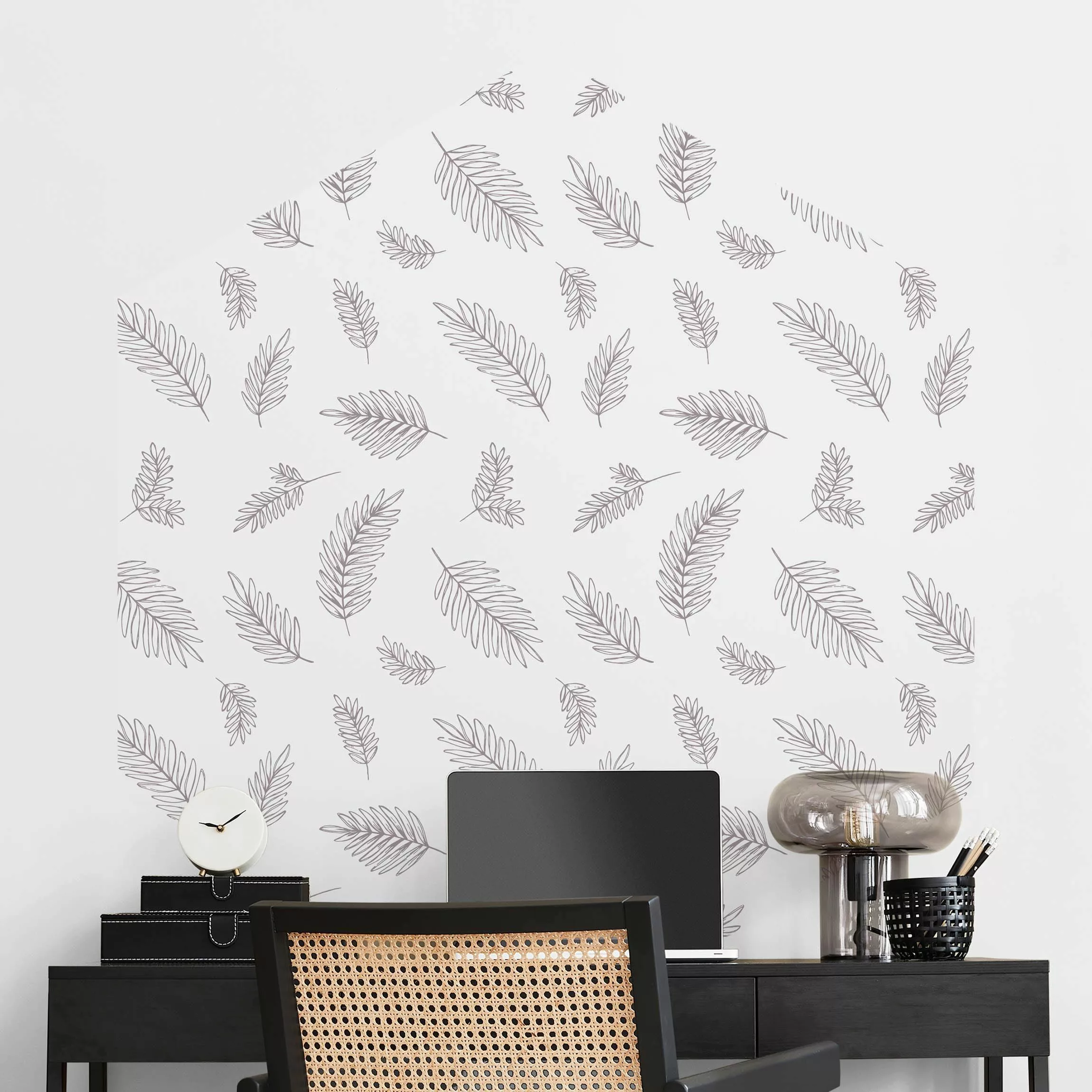 Hexagon Mustertapete selbstklebend Illustrierte Blätter Muster Beige günstig online kaufen