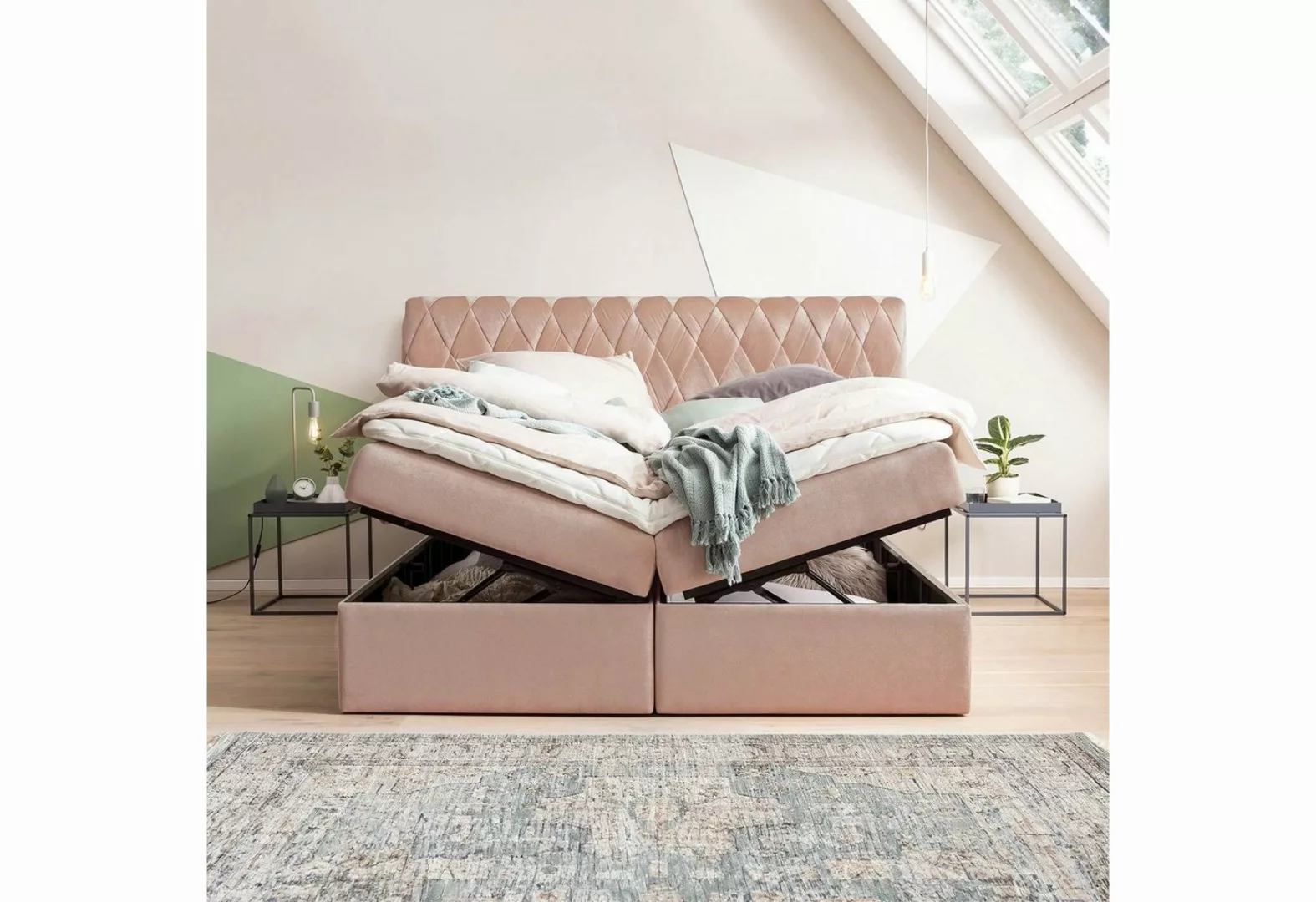 BettCo Stauraumbett Lyon (in Rose Samt, 200 x 200 cm), XXL Bettkasten + opt günstig online kaufen