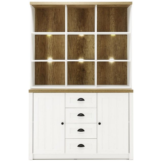 Lomadox Buffet PISA-61 Pinie weiß und Eiche hell 130/198/43cm günstig online kaufen