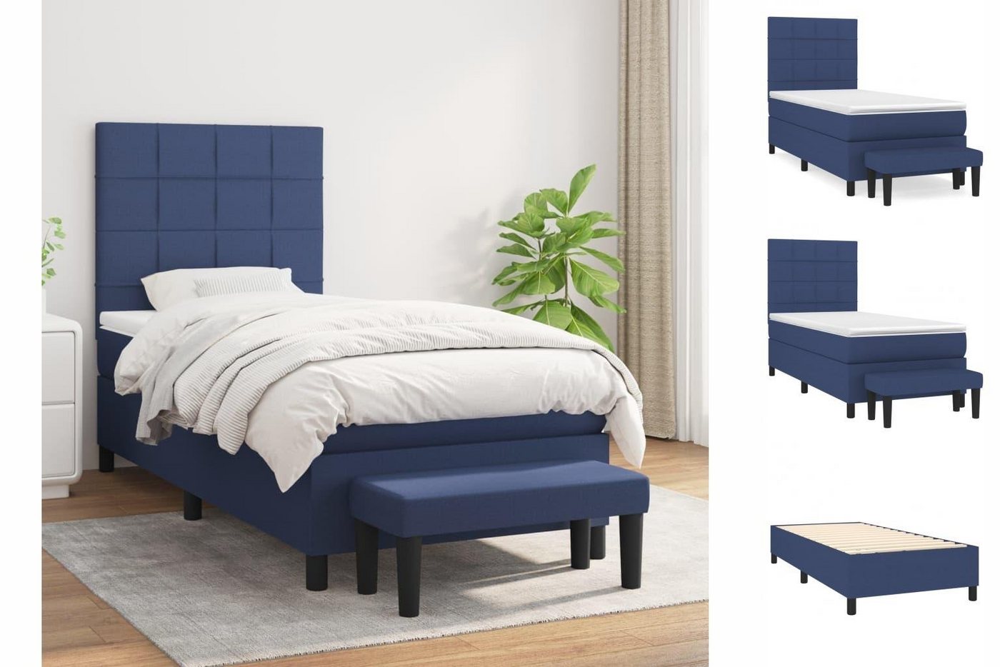 vidaXL Bettgestell Boxspringbett mit Matratze Blau 90x190 cm Stoff Bett Bet günstig online kaufen