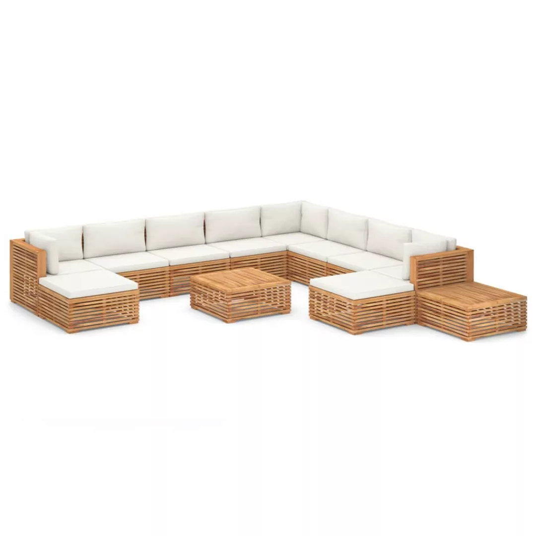 12-tlg. Garten-lounge-set Mit Creme Kissen Massivholz Teak günstig online kaufen