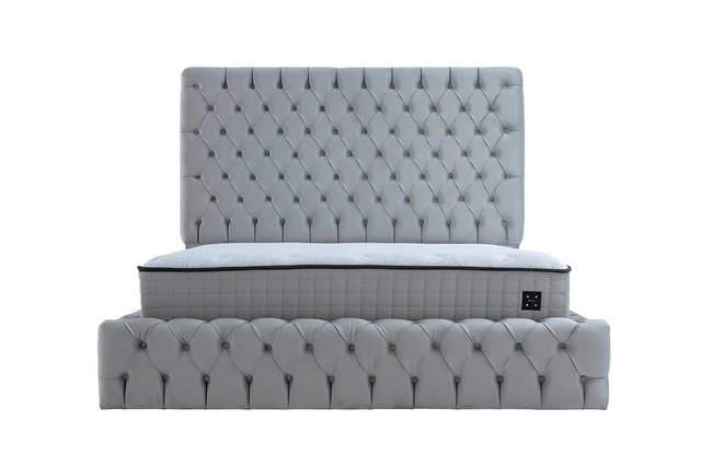 Xlmoebel Bett Elegantes Textil-Doppelbett im Designer-Stil in Grau (1-tlg., günstig online kaufen