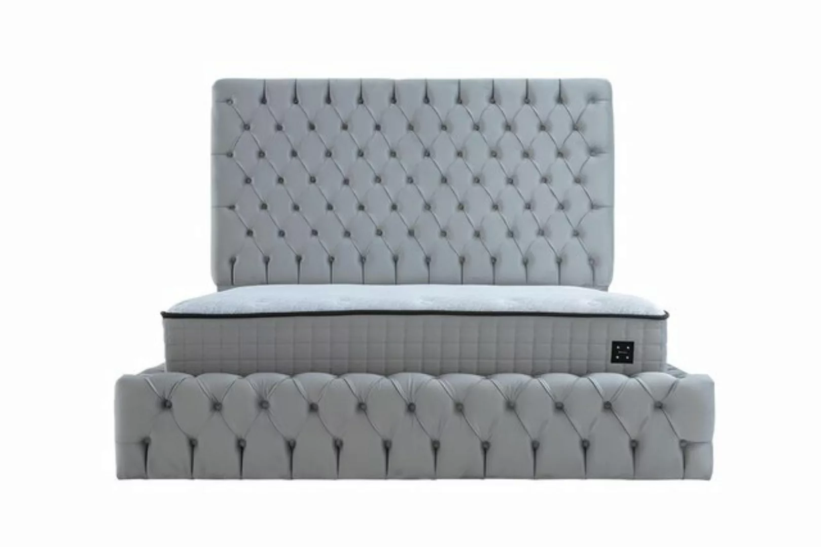 Xlmoebel Bett Elegantes Textil-Doppelbett im Designer-Stil in Grau (1-tlg., günstig online kaufen