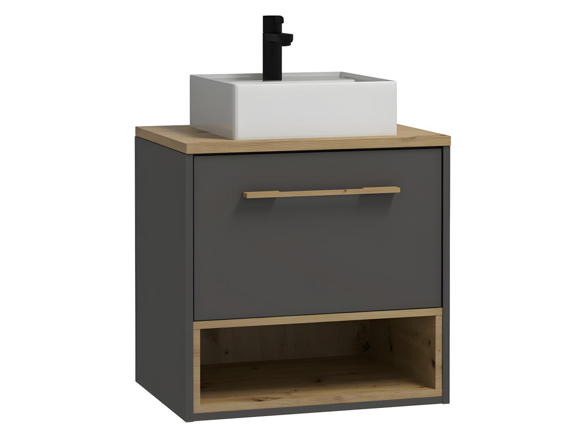 Badmöbel hängend mit Aufsatzwaschbecken - B. 60 cm - Anthrazit - YANGRA günstig online kaufen