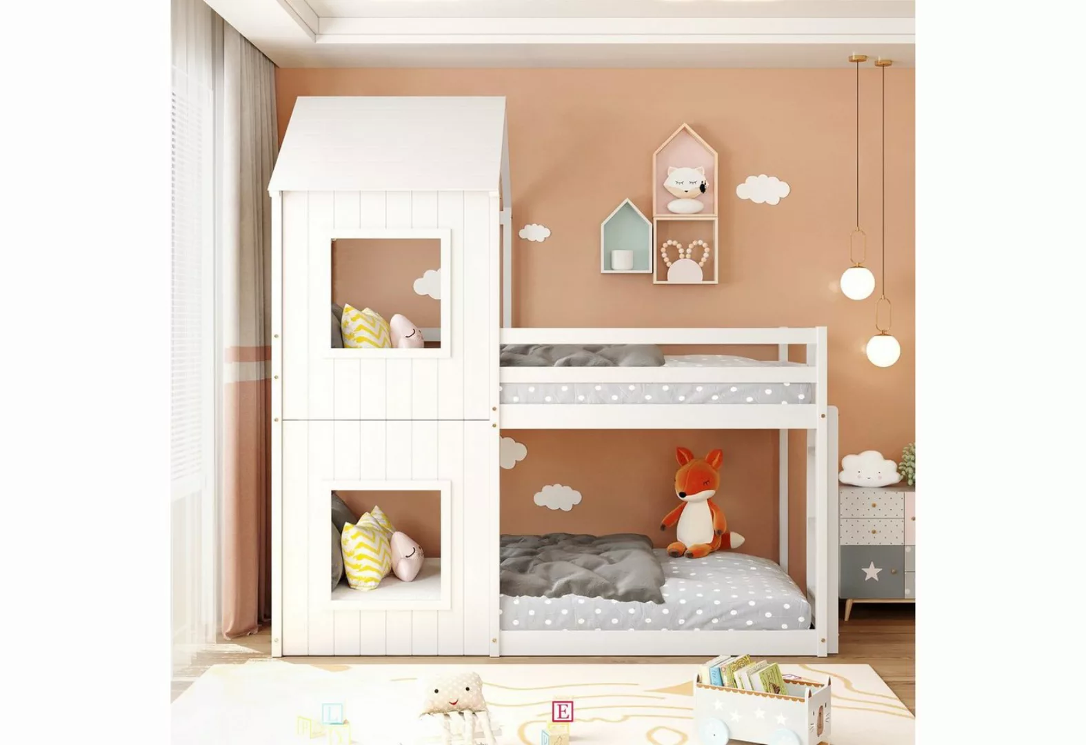 WISHDOR Kinderbett Etagenbett Holzbett Kinderbett Einzelbett Hausbett (Haus günstig online kaufen