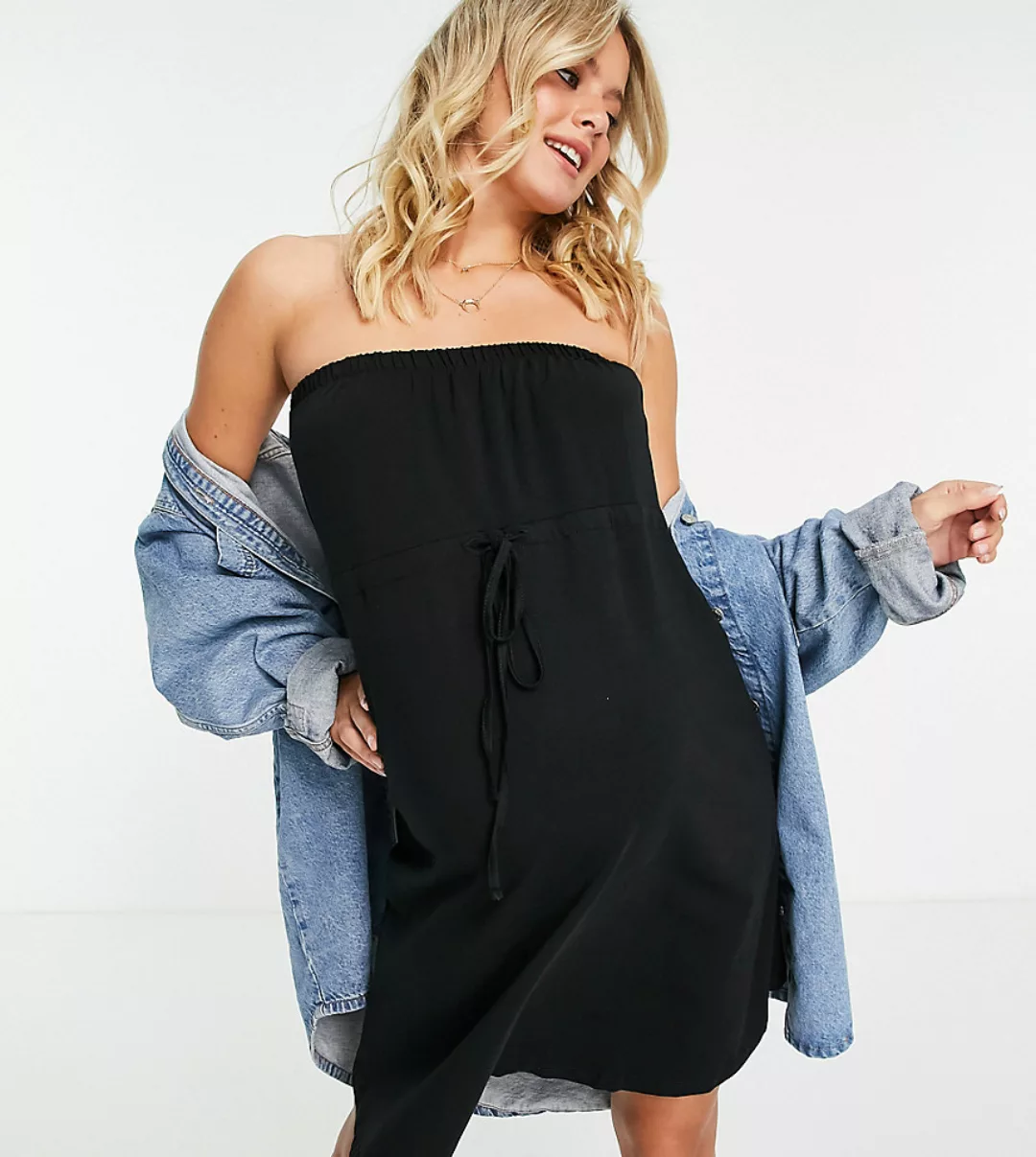 ASOS DESIGN Maternity – Trägerloses Mini-Sommerkleid mit Kordelzug in Schwa günstig online kaufen
