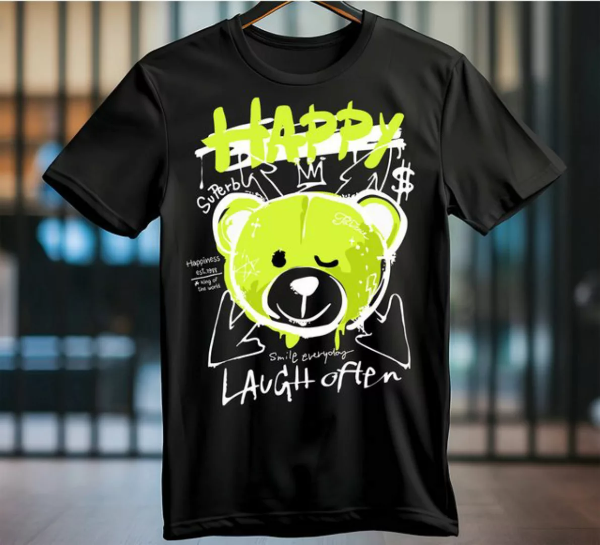 Banco Print-Shirt Herren Happy Bear Sommershirt Streetwear Outdoor Rundhals günstig online kaufen