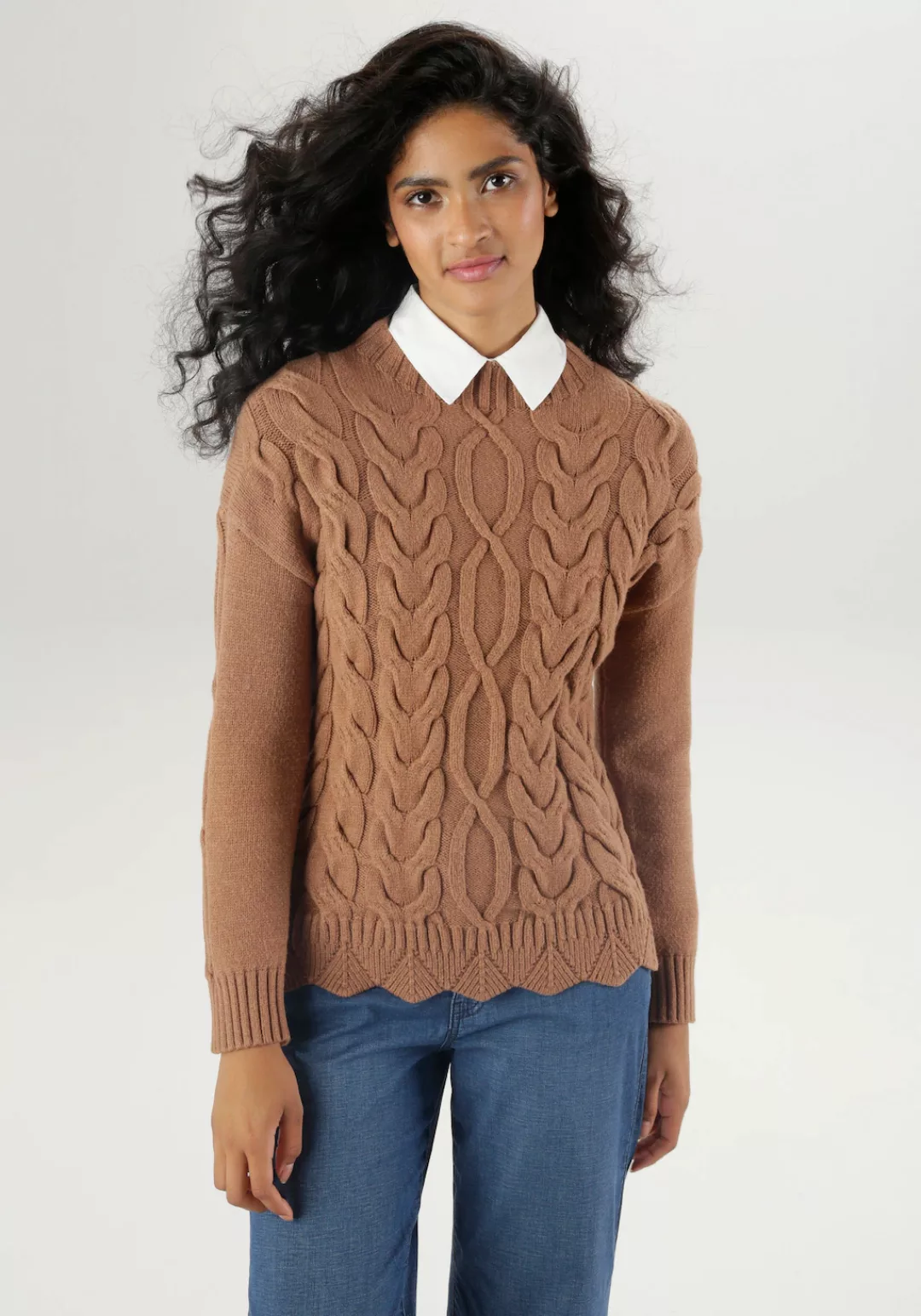 Aniston SELECTED Strickpullover, mit Lochstrickmuster am Wellensaum - NEUE günstig online kaufen