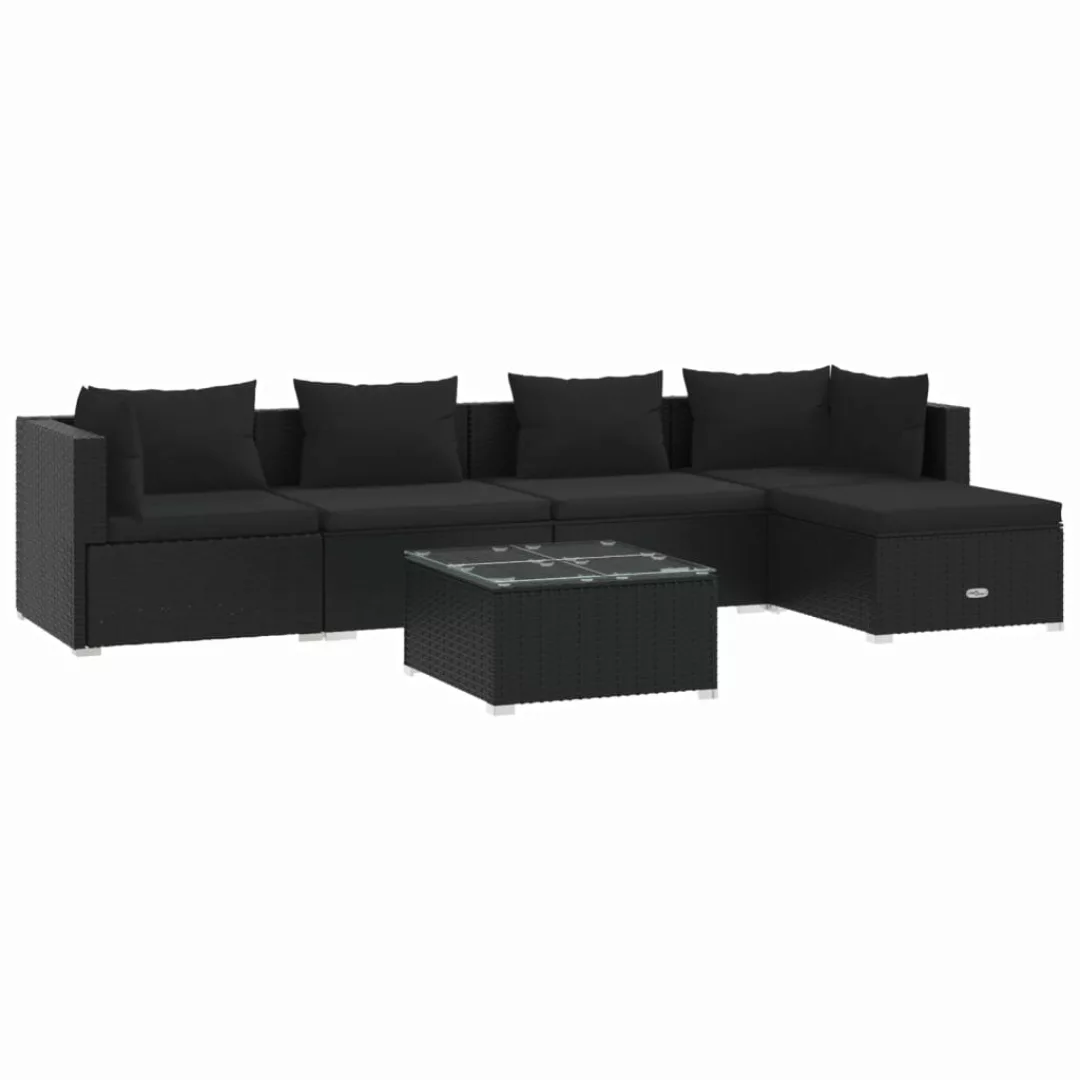 Vidaxl 6-tlg. Garten-lounge-set Mit Kissen Poly Rattan Schwarz günstig online kaufen