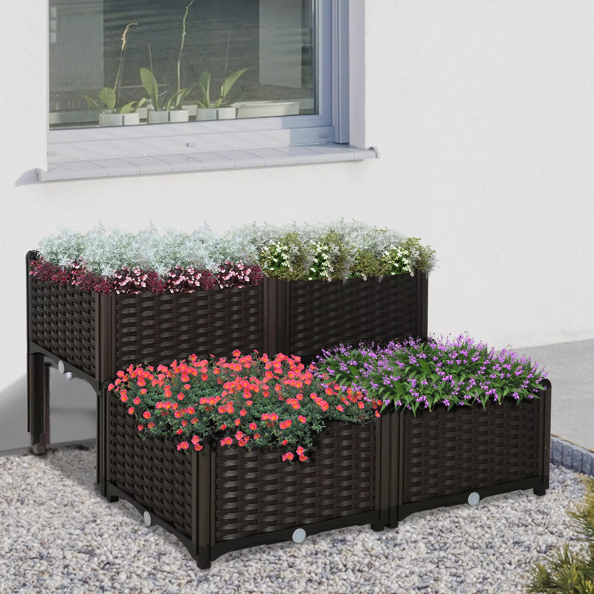 Outsunny Hochbeet Rattan Pflanzkasten 40x40x44cm mit Abflusslöchern aus PP, günstig online kaufen