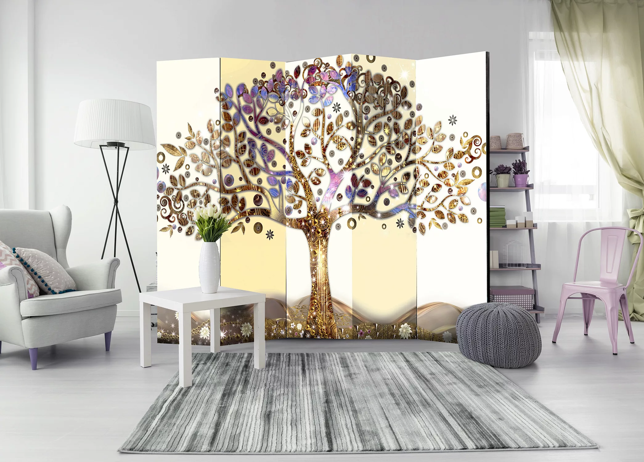 5-teiliges Paravent - Golden Tree Ii [room Dividers] günstig online kaufen