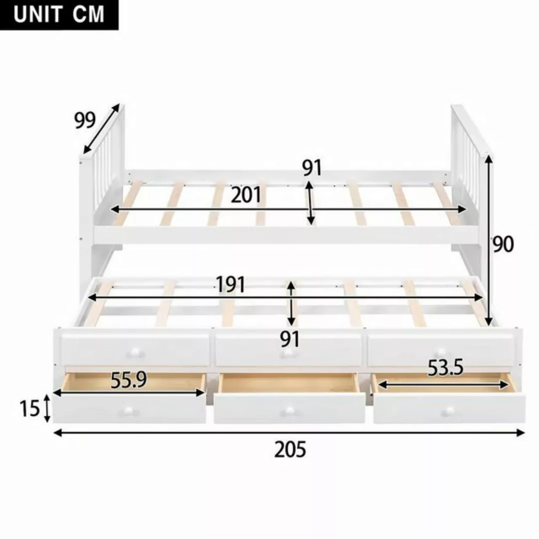 Flieks Massivholzbett, Einzelbett Kinderbett 90x200cm mit Schubladen und Au günstig online kaufen