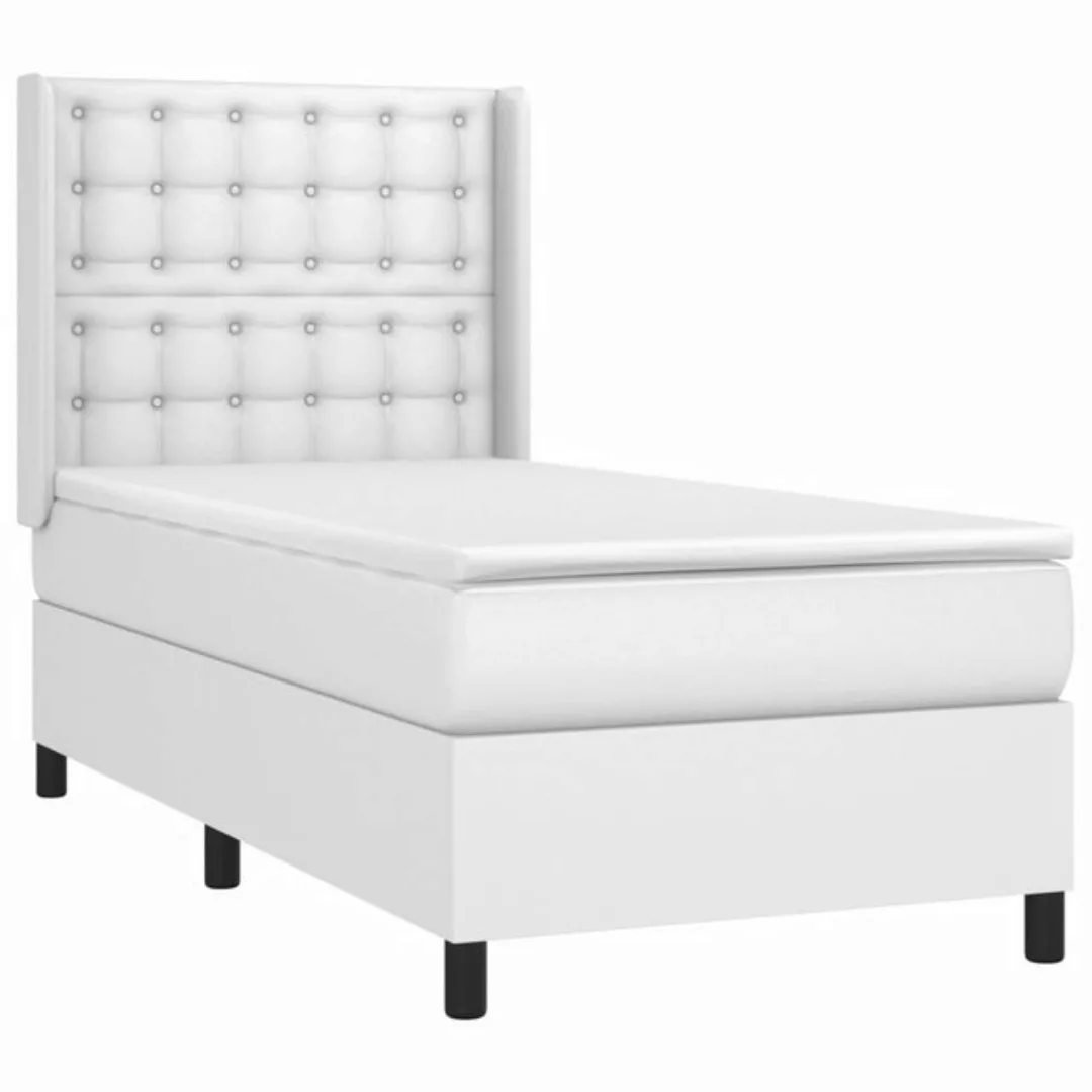 vidaXL Bett Boxspringbett mit Matratze & LED Weiß 100x200 cm Kunstleder günstig online kaufen