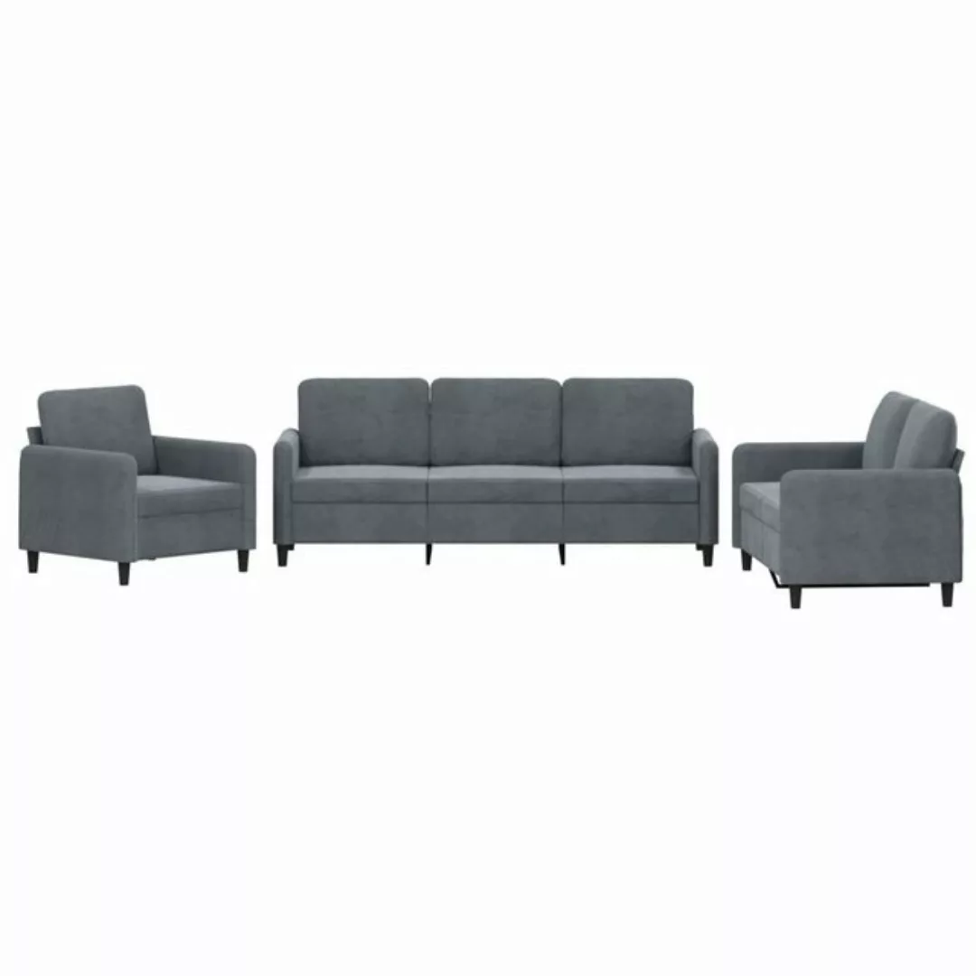 vidaXL Sofa 3-tlg. Sofagarnitur Dunkelgrau Samt günstig online kaufen