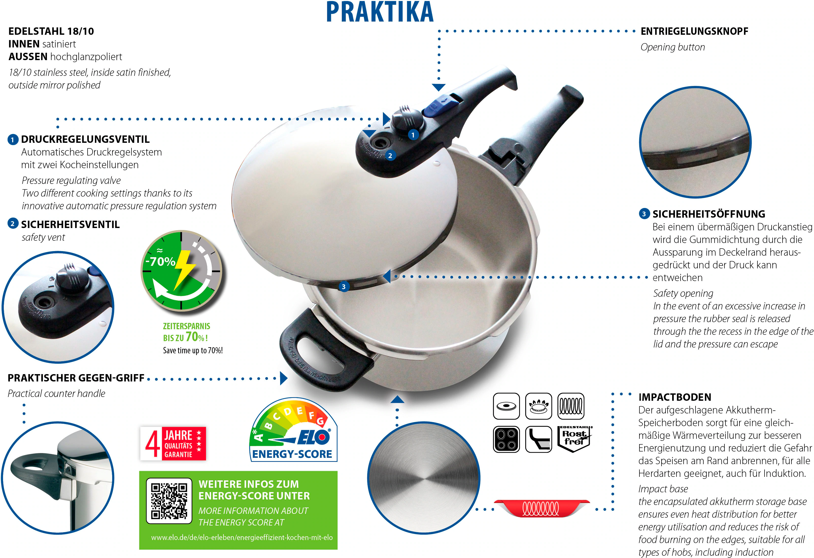 Elo Schnellkochtopf »Praktika Plus«, Edelstahl 18/8, (1 tlg.), Überdrucksic günstig online kaufen