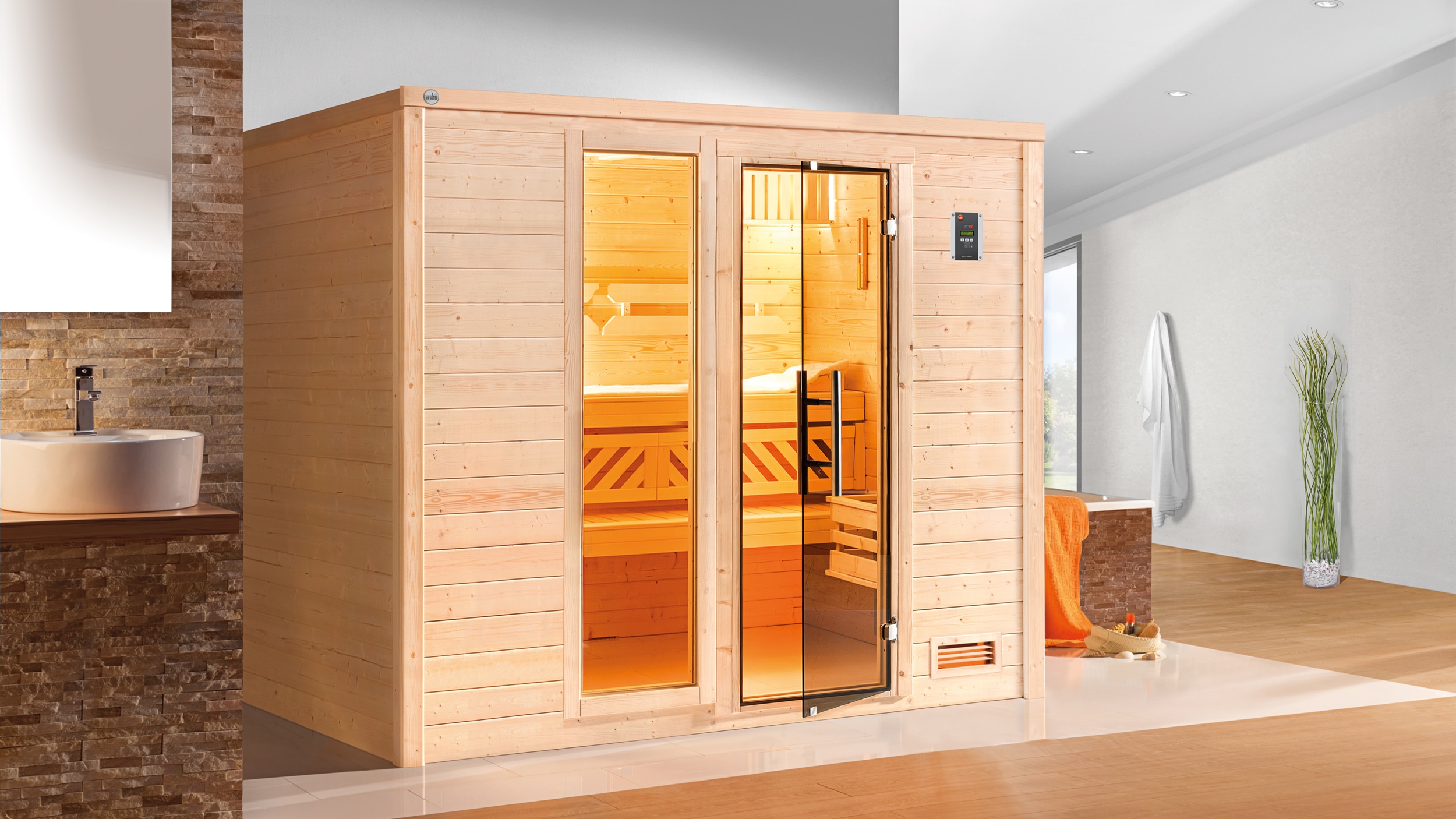 weka Sauna »Massivholzsauna BERGEN 3«, Blockbohlen, Fensterelement, moderne günstig online kaufen