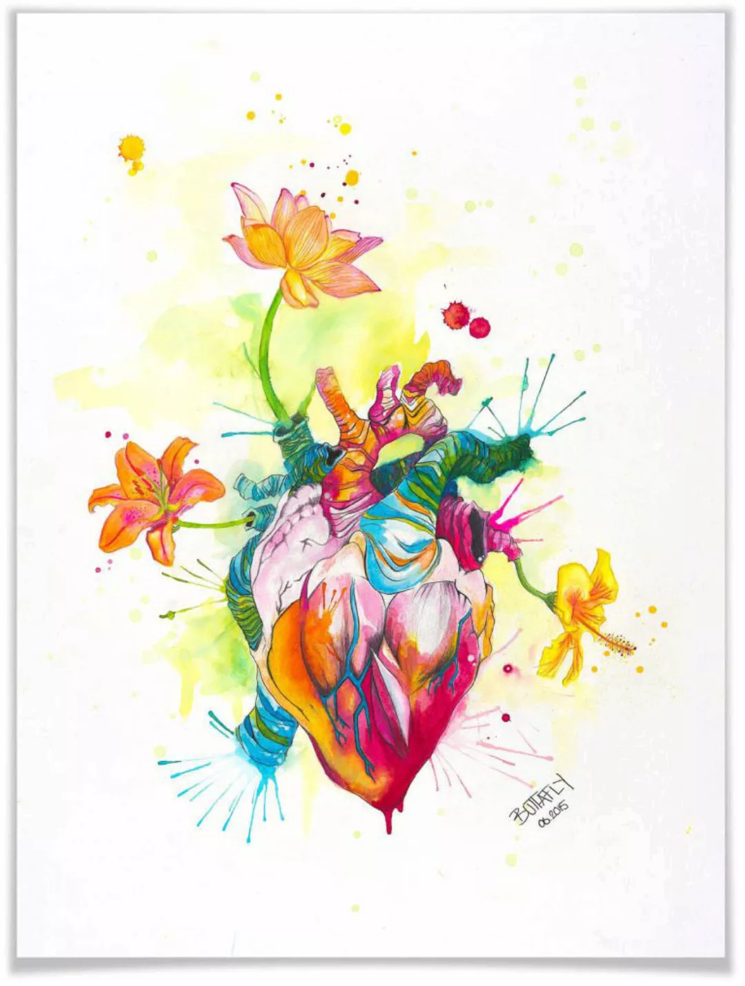 Wall-Art Poster »Nature Beating Heart«, Schriftzug, (1 St.), Poster ohne Bi günstig online kaufen
