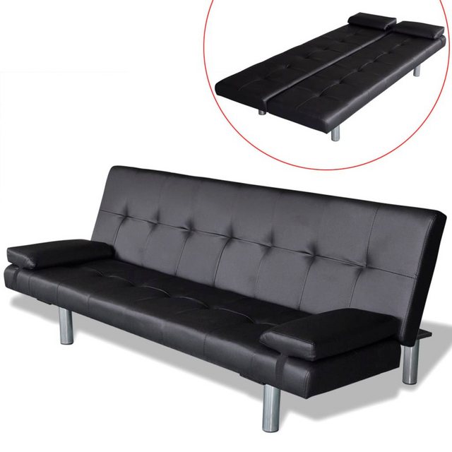 Schlafsofa Mit Zwei Kissen Kunstleder Verstellbar Schwarz günstig online kaufen