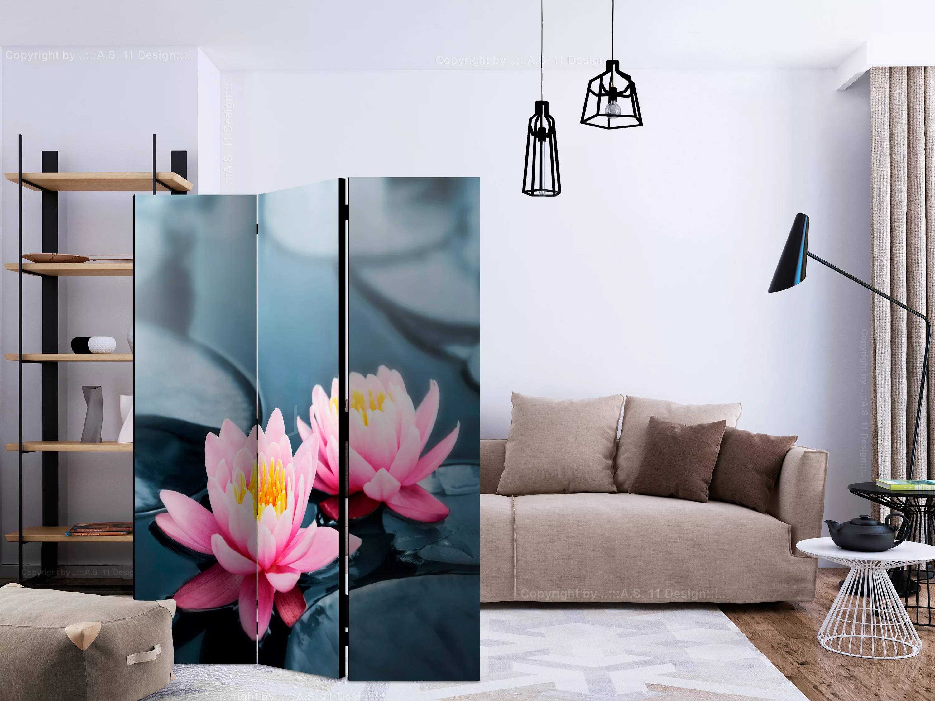 3-teiliges Paravent - Lotus Blossoms [room Dividers] günstig online kaufen