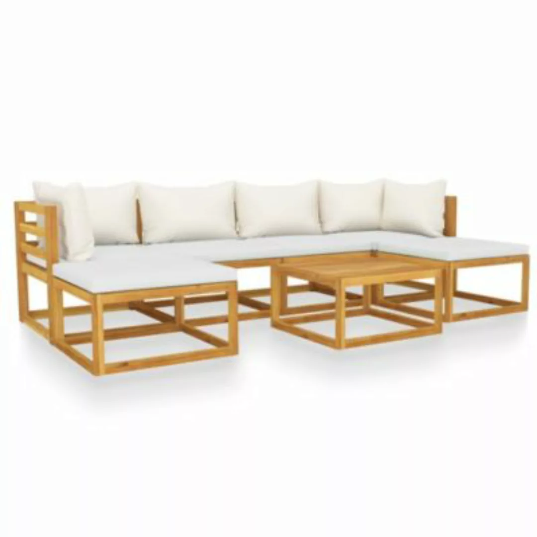 7-tlg. Garten-lounge-set Mit Auflagen Creme Massivholz Akazie günstig online kaufen