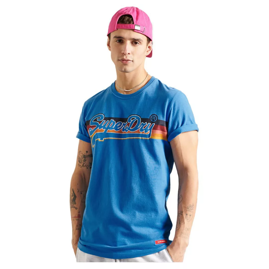 Superdry Vintage Logo Cali Stripe Kurzarm T-shirt L Neptune Blue günstig online kaufen