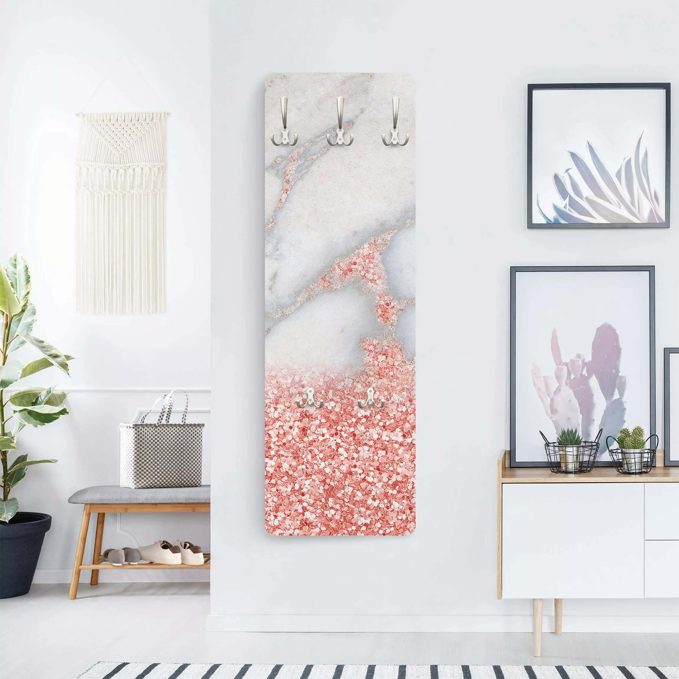 Wandgarderobe Marmoroptik mit Rosa Konfetti günstig online kaufen