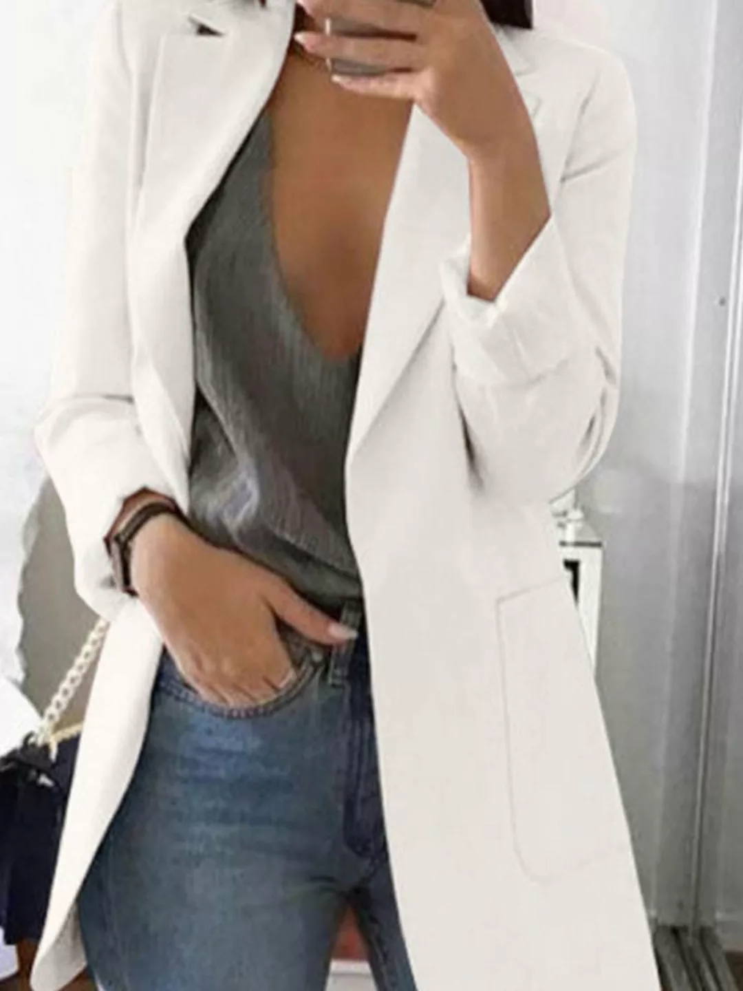 KIKI Blusenblazer Damen Elegant Langarm Geschäft Kurz Mantel Anzüge Bolero günstig online kaufen