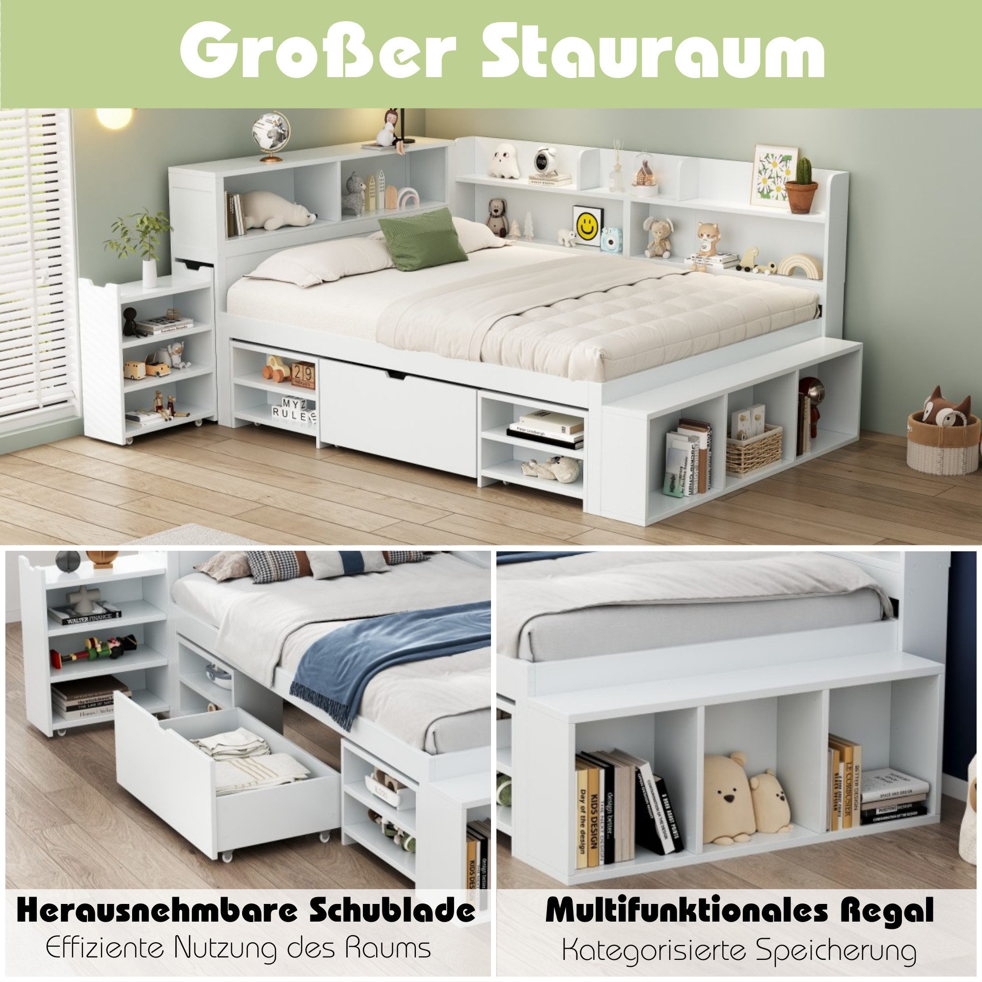 OKWISH Kinderbett kombiniert ein Bett,Schubladen,Bücherregale und günstig online kaufen