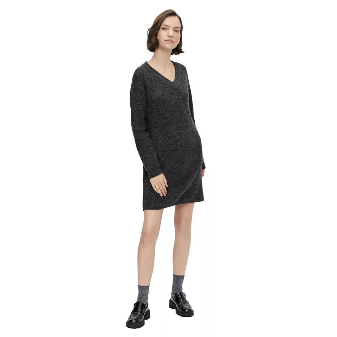 Pieces Ellen Langärmliges Strickkleid Mit V-ausschnitt XS Dark Grey Melange günstig online kaufen