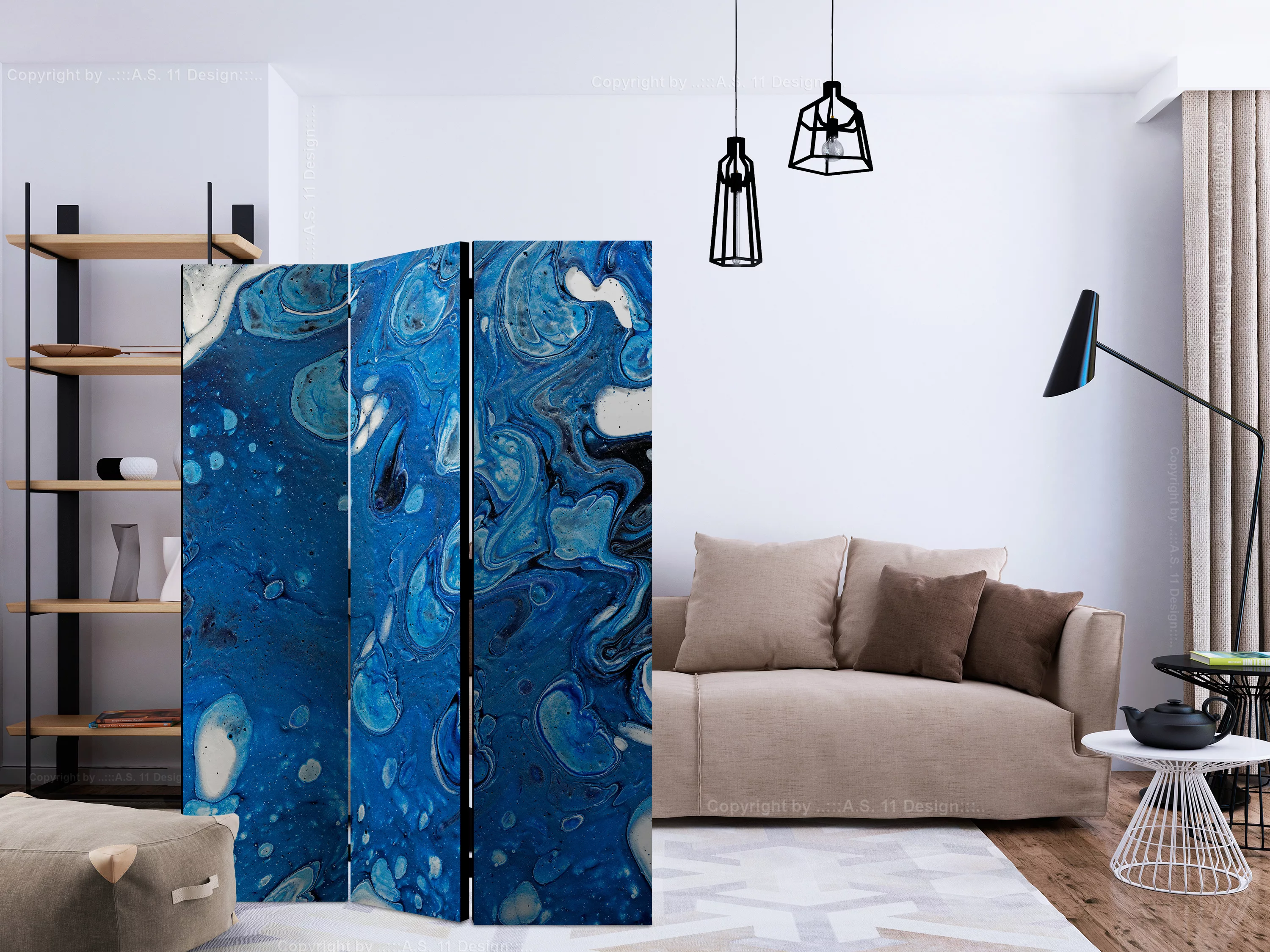 3-teiliges Paravent - Blue Stream [room Dividers] günstig online kaufen