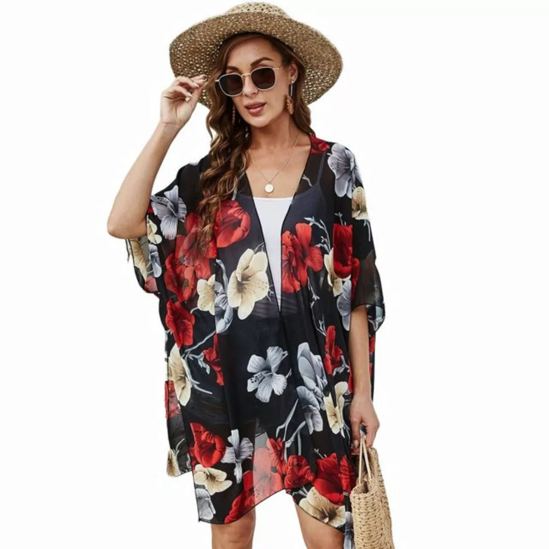 AUKUU Strandkleid Frühling und Sommer bedruckter Cardigan Sonnenschutzkleid günstig online kaufen