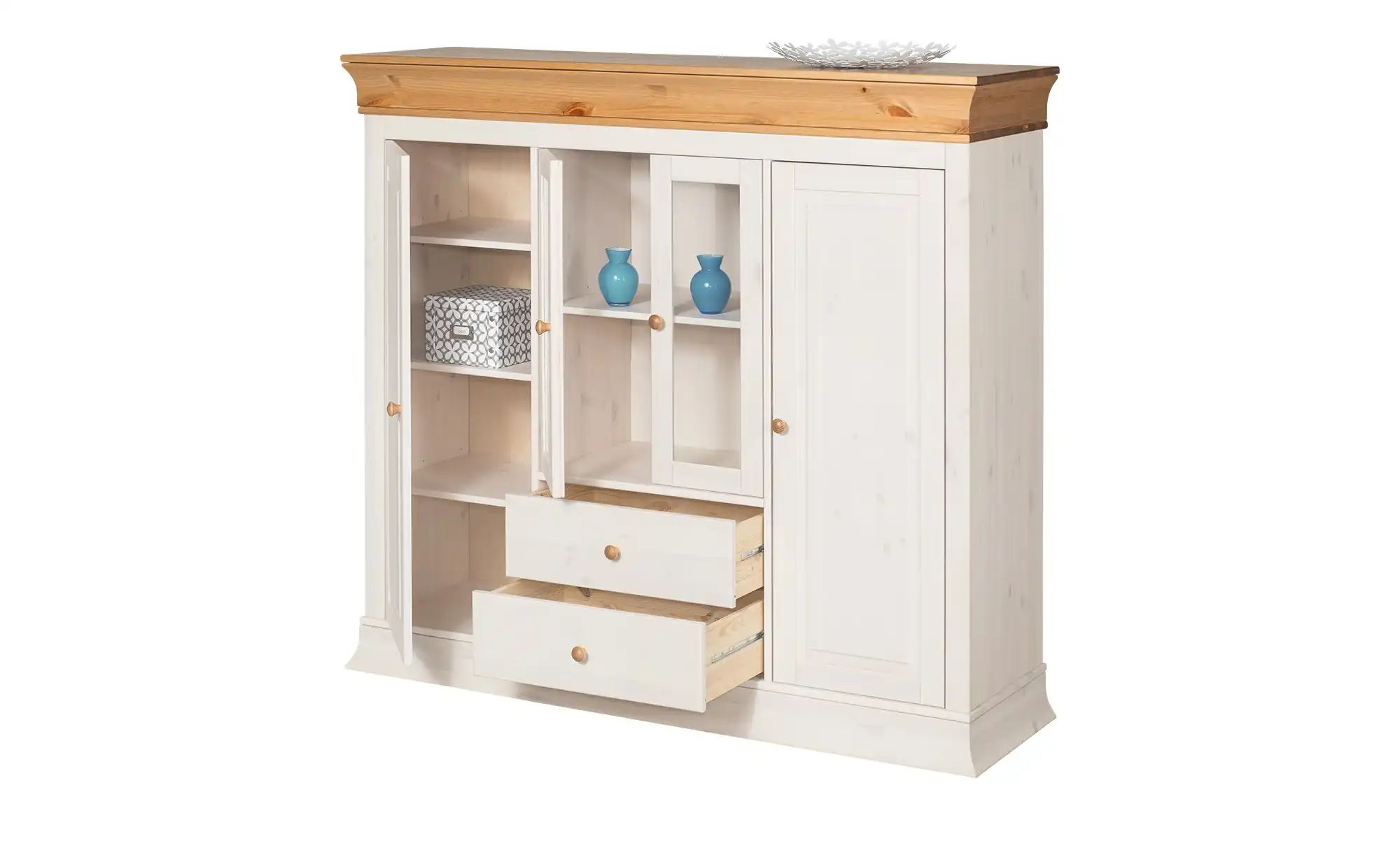 Highboard  Massivholz Bornholm ¦ weiß ¦ Maße (cm): B: 156,5 H: 141 T: 45 Ko günstig online kaufen