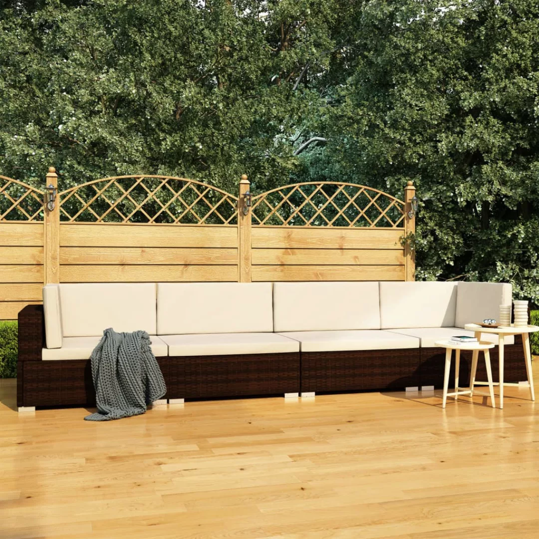 4-tlg. Garten-sofagarnitur Mit Auflagen Poly Rattan Braun günstig online kaufen