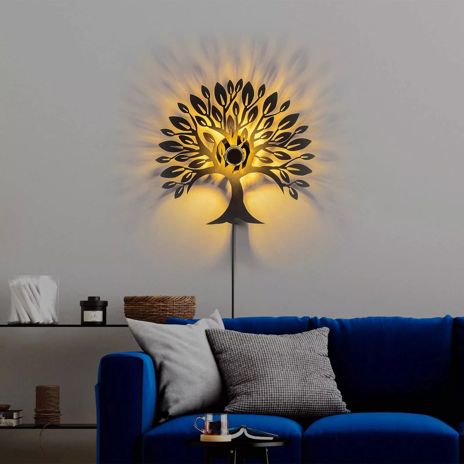 Wandlampe Heart Tree V2, schwarz, Metall, Stecker, Schalter günstig online kaufen