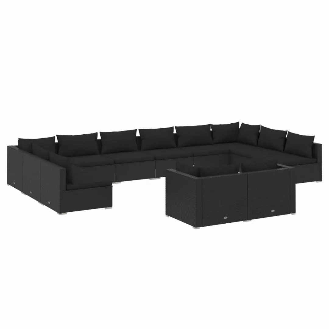 Vidaxl 12-tlg. Garten-lounge-set Mit Kissen Schwarz Poly Rattan günstig online kaufen