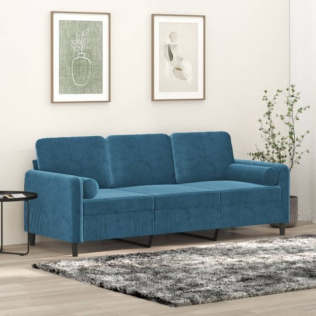 vidaXL Sofa 3-Sitzer-Sofa mit Zierkissen Blau 180 cm Samt günstig online kaufen