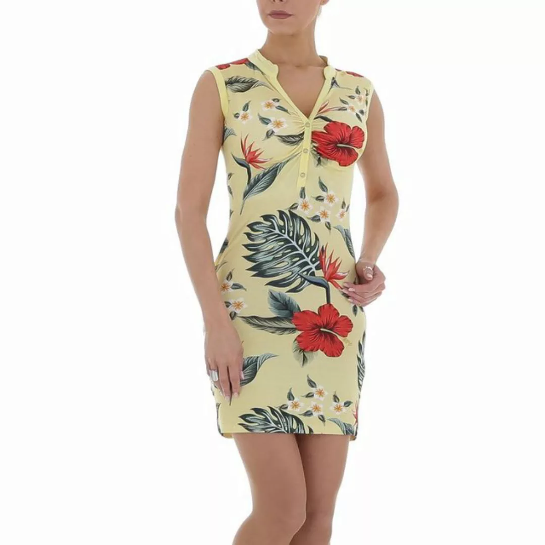Ital-Design Sommerkleid Damen Freizeit Geblümt Stretch Sommerkleid in Gelb günstig online kaufen